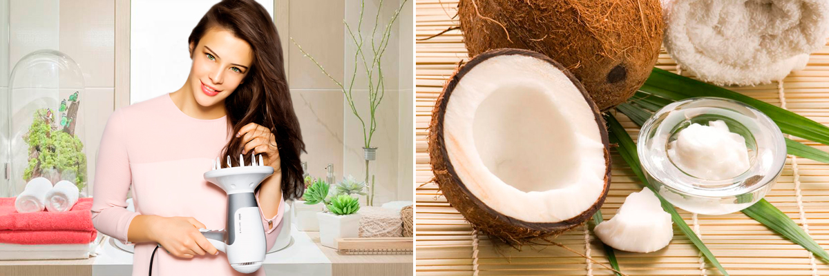 использование кокосового масла и диффузора при сушке волос феном