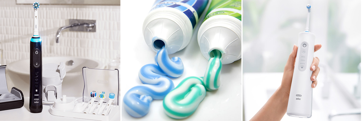 зубная щётка, ирригатор и паста для размягчения отложений на зубах