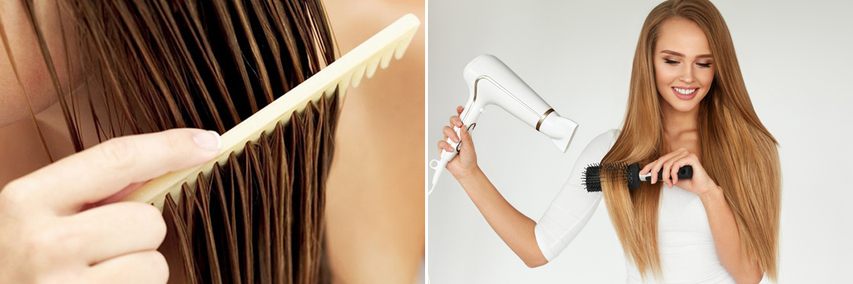 выпрямление волос с помощью расчёски и щётки для укладки