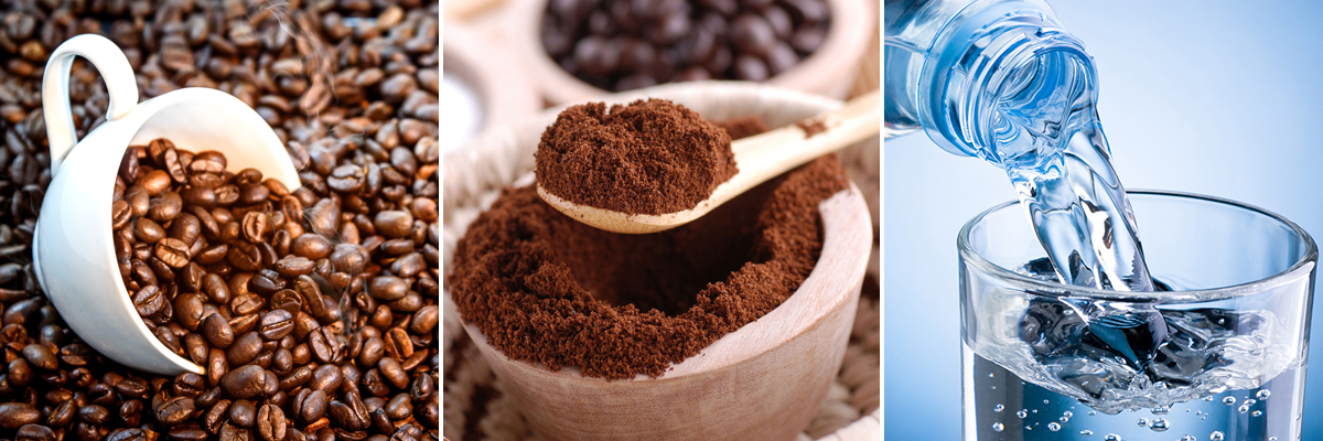 свіжообсмажені зерна, правильний помел та очищена вода для приготування кави в крапельній кавоварці