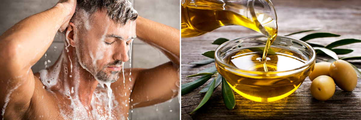 оливкова олія та гель для душу для гоління